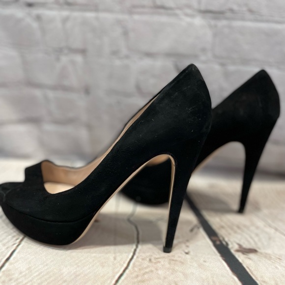 Miu Miu Peep Toe Platform Pumps Women Black Suede Heel Shoes  37.5/US 7 - Picture 16 of 16